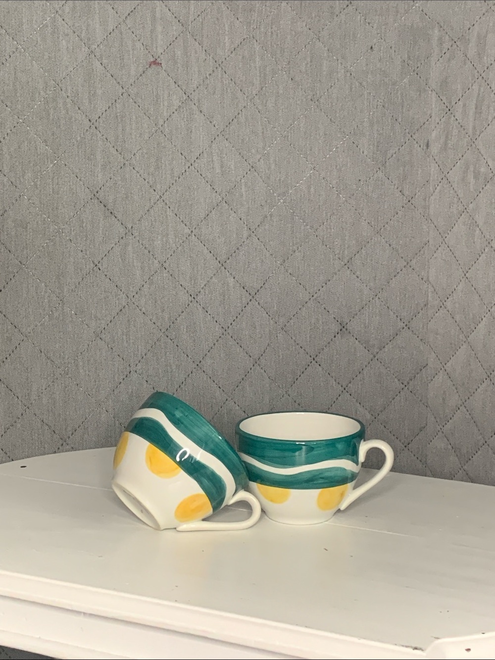 #148 (SET OF 2) Ceramic Teal & Yellow Teacup Set